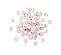 Cheriswelry 360pcs 7mm Flat Round Acrylic Alphabet Letter S Loose Beads Spacer Charms White Gold for Jewellery Bracelet Making