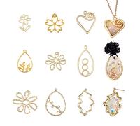 Cheriswelry 36pcs Alloy Open Back Bezel Pendants Flower Teardrop Heart Charms Molds Hollow Frame Pendants for UV Resin Jewelry Crafts Making