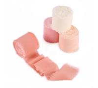 Cheriswelry 4 Rolls Handmade Frayed Fringe Ribbons 38mm Edge Chiffon Creamy Fabric Bundles for Gift Wrapping Wedding Invites Bridal Bouquets Holiday Decor DIY Crafts, Pink