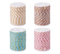 Cheriswelry 4 Rolls Polycotton Metallic Threads Twisted Cord Trim Colorful Braided Macrame Cords for Knitting DIY Jewelry Making Clothe Decor Beading