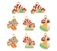 Cheriswelry 4 Styles Red Mushroom Metal Alloy Enamel Charms Mushrooms Pendants Light Gold Dangles for Jewelry Making Necklace DIY Crafts Keychain Home Decor