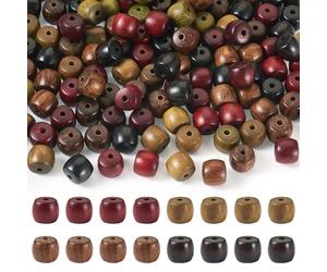 Cheriswelry 40 PCS Natural Wood 8mm Barrel Beads Wine Red Wooden Column Bead Macrame Beading Rondelle Spacer Bead for Jewelry Making Crafts Home Decor