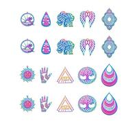 Cheriswelry 40Pcs 201 304 Stainless Steel Filigree Wing Sun Elephant Charms Colorful Etched Metal Embellishments Rainbow Metal Dangle Pendants 32.5-53mm for DIY Necklace Earring Jewelry Making