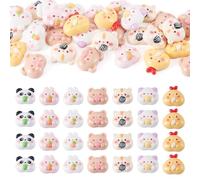 Cheriswelry 40Pcs Resin Animal Cabochons 3D Panda Rabbit Cat Resin Cabochons Cute Flat Back Cabochon Charms for Hair Clips DIY Crafts Scrapbooking Phone Case