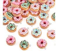 Cheriswelry 40Pcs Resin Imitation Food Charms Donut Charms Cute Dessert Pendant Charm Hang Ornament 25.5-28.5mm for Keychain Necklace Bracelet Earring DIY Jewelry Making Christmas Decoration