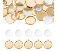Cheriswelry 40Pcs Round Bezel Pendant Trays Set Gold Metal Brass Blank Trays Base Clear Glass Dome Cabochon 18x16x2mm for Crafting Photo Jewelry Making