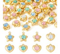 Cheriswelry 42pcs Heart Star Earring Charms Golden Necklace Pendants Star Bracelet Charms Mini Cute Charms Hang Ornament 12-15mm for DIY Craft Keychain Choker Anklet Jewelry Making