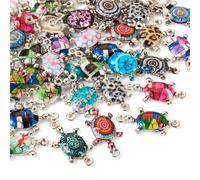 Cheriswelry 42pcs Sea Turtle Links Colorful Turtles Metal Dangle Pendants Alloy Enamel Connector Charms Cute Animal Bracelet Links 26.5x13.5mm for DIY Craft Necklace Jewelry Making