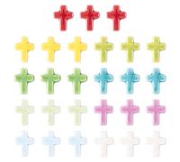 Cheriswelry 45PCS Colorful Cross Porcelain Beads Opaque Ceramic Crucifix Spacer Bead Jesus Faith Handmade Charm for Jewelry Making Necklace DIY Craft Keychain