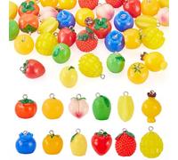 Cheriswelry 48Pcs 3D Resin Fruit Pendants Lemon Orange Peach Strawberry Dangle Charms Lovely Hang Ornament 18-28mm for DIY Jewelry Making Necklace Bracelet Earring