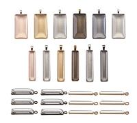 Cheriswelry 48pcs Rectangle Blank Cabochon Settings Bezel Charms 6 Colors Trays with Clear Glass Domes Dangle Pendants for Jewellery Necklaces Making Hole: 6x3mm