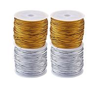 Cheriswelry 4Rolls 1mm Elastic Metallic Tinsel Cord Round Stretch Rubber Ribbon Beading String for Jewellery Crafts Making Gift Wrapping, Gold&Silver