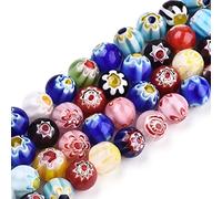 Cheriswelry 5 Strands 8mm Millefiori Beads Handmade Glass Lampwork Round Ball with Flower Spacers Large Dangle Charms for Jewellery Crafts Making, About 260pcs
