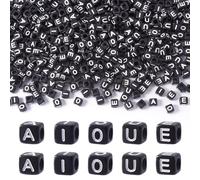 Cheriswelry 500 Pcs 6mm Cube Vowel Letter Acrylic Initial Beads with Letters A E I O U Loose Beads for Jewelry Making - Hole: 3.5mm