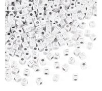 Cheriswelry 500 PCS White Cube AEIOU Vowel Letter Acrylic Beads Sliver Cubic Opaque Alphabet Square Spacer Bead Bulk for Jewelry Making Crafts Bracelet Phone Chain Supplies