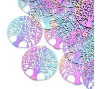 Cheriswelry 50pcs 201 Stainless Steel Filigree Flat Round Pendants Chandelier Links Colorful Etched Metal Embellishments Metal Dangle Charms 47x45mm for DIY Earring Bracelet Necklace Jewelry Making