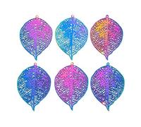 Cheriswelry 50pcs 201 Stainless Steel Filigree Leaf Pendants Chandelier Links Colorful Etched Metal Embellishments Metal Dangle Charms 42.5x29mm for DIY Earring Bracelet Necklace Jewelry Making