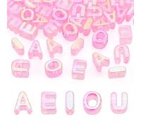 Cheriswelry 50Pcs 3D Word AEIOU Acrylic Beads 3D UV Plating Iridescent Vowel Letter Beads Acrylic Spacer Bead for Jewelry Making Necklace Bracelet, Pink