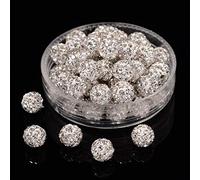Cheriswelry 50pcs 6mm White Pave Disco Ball Beads Crystal Clay Rhinestone Round Shamballa Charms Loose Spacer Beads for Jewelry Making European Style Bracelets Hole: 1mm