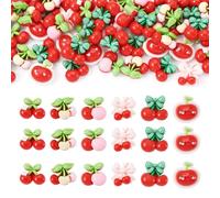 Cheriswelry 50Pcs Cherry Resin Cabochons Red Cherry Cabochons Resin Ribbon Bow Charm Cabochon for DIY Jewelry Making Craft Projects Phone Case Accessories