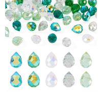 Cheriswelry 50Pcs Green Faceted Glass Teardrop Beads Electroplate Top Drilled Teardrop Spacer Beads Water Drop Chandelier Crystal Pendants for Jewelry Making DIY Earrings Necklaces Bracelets