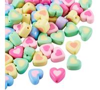 Cheriswelry 50pcs Heart Acrylic Beads for Bracelets Two Tone Opaque Heart Loose Spacer Beads Valentine's Day Earring Bracelet Charms 17x15 mm for DIY Craft Keychain Necklace Jewelry Making