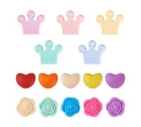 Cheriswelry 50pcs Silicone Beads - Mixed Color Crown Heart Rose Rubber Beads for Mother's Day, Thanksgiving, Newborn Shower