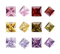 Cheriswelry 50pcs Square Cubic Zirconia Stone Loose CZ Stones 3x3mm Pointed Back Cabochons Mixed Colors for Jewellry Crafts Making Embellishment