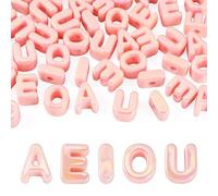 Cheriswelry 50Pcs Word AEIOU Acrylic Beads 3D UV Plating Iridescent Vowel Letter Beads Acrylic Spacer Bead for DIY Jewelry Making Necklace Bracelet, Pink