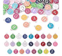 Cheriswelry 52PCS Letter A-Z Pattern Enamel Charms 15mm Rainbow Color Silver Flat Round Alphabet Pendants Bulk for DIY Necklace Bracelet Keychain Jewelry Making Crafts