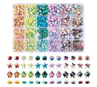 Cheriswelry 570Pcs DIY Summer Beach Beads Kit for Friendship Bracelet Sea Star Turtle Turquoise Bead Round Rondelle Spacer Beads Mixed Color 6-6.5mm for Ocean Jewelry Making Bracelet Necklace Earring