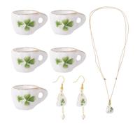 Cheriswelry 5Pcs Miniature Porcelain Cup Set Mini Coffee Mug Ceramic Cup Miniature with Clover Pattern Kitchen Dollhouse Accessory 12x16mm for DIY Art Display Home Party Decoration