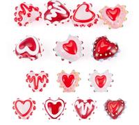 Cheriswelry 5Pcs Valentines Heart Bead Handmade Lampwork Glass Beads Red Heart Enamel Beads 13.5-16mm for Necklace Bracelet Earrings Keychains DIY Jewelry Making Supplies