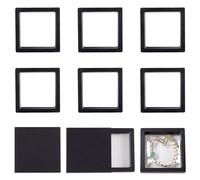 Cheriswelry 6 Pcs 3D Floating Frame Display Holder Stands Square Challenge Coin Case Clear Film Jewelry Storage Box for Small Business Necklace Choker Earring Bracelet Selling Craft Key Chain(Black)
