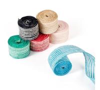 Cheriswelry 6 Rolls Burlap Ribbons 28mm Wide Jute Hessian Ribbon Colorful Striped Fabric Trims for Gift Wrapping Florist Crafting Rustic Wedding Party Decorations