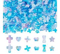 Cheriswelry 6 Styles Matte Acrylic Beads 140g Opaque Gold Foil Cross Star Heart Shape End Caps Spacer Bead Charm Kit for Jewelry Making Bracelet Beach Holiday Decor, Blue