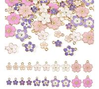Cheriswelry 60Pcs Cherry Flower Enamel Charms Assorted Sakura Flat Alloy Pendants Cute Cherry Blossom Dangle Charms for DIY Jewelry Making Necklace Bracelet
