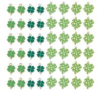 Cheriswelry 60Pcs Green Clover Charms Shamrock Four Leaf Lucky Pendants St. Patrick's Day Enamel Alloy Pendants 18-26mm for DIY Necklace Bracelet Earring Jewelry Crafts