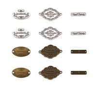 Cheriswelry 60pcs Handmade Metal Tags Oval Rectangle Rhombus Shape Buttons Sewing Labels with 2 Holes Handmade Sign Connector for Knitted Project Bags