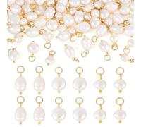Cheriswelry 60Pcs Natural Pearl Pendants 14-19mm White Freshwater Cultured Pearl Connector Charms with Brass Loops 3 Styles for Summer Bohemia Jewelry Making Earring Necklaces