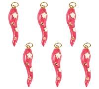 Cheriswelry 6Pcs Chilli Pepper Charms 18K Gold Plated Brass Enamel Hot Pepper Pendants with Jump Ring Star Pattern Deep Pink Horn of Plenty Charms for DIY Earring Necklace Bracelet Jewelry Making