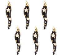 Cheriswelry 6Pcs Chilli Pepper Charms 18K Gold Plated Brass Enamel Hot Pepper Pendants with Jump Ring Star Pattern Black Horn of Plenty Charms for DIY Earring Necklace Bracelet Jewelry Making