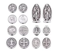 Cheriswelry 70pcs Religion Theme Alloy Beads Jesus Cross Saint Loose Beads Virgin Mary Beads Spacer for DIY Necklace Bracelet Jewelry Making