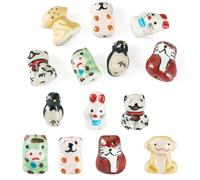 Cheriswelry 7Pcs Handmade Animal Porcelain Beads Cute Ceramic Crafting Loose Spacer Beads Rabbit Dog Monkey Fox Cow Bear Penguin Bead 16-20mm for DIY Necklace Bracelet Earring Jewelry Making