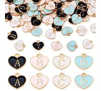 Cheriswelry 80Pcs Letter Charms for Jewelry Making Heart Enamel Metal Alphabet Pendants Love Heart Initial Letter A-Z Dangle Charms for Valentines Decoration DIY Necklace Bracelet Earring Supplies