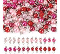 Cheriswelry 80Pcs Round Glass Pearl Charms Pearlized Glass Connector Pendant Links with Antique Silver Findings 13mm for Earring Bracelet Necklace Jewelry Making Decoration (Red)