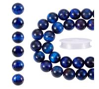 Cheriswelry 8mm Blue Tiger Eye Stone Beads Kit with Thread Natural Crystal Shiny Round Ball Loose Spacer Bead for DIY Handmade Jewelry Making Bracelet Crafts Supplies