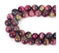 Cheriswelry 8mm Natural Tiger Eye Bead Strands 47PCS Two Tone Round Crystal Loose Spacer Gemstone Bead Energy for DIY Jewelry Making Bracelet Crafts, Pink