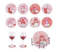 Cheriswelry 8Pcs 5D DIY Diamond Painting Kits with Coaster Holder Gnome Pattern Coaster Diamond Art Kits for Mother's Day, Wedding & Home Decor