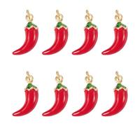 Cheriswelry 8Pcs Hot Pepper Charms 18K Gold Enamel Alloy Pendants Red Chili Vegetable Food Dangle Charms 20.5x14mm for DIY Jewelry Making Bracelet Earring Necklace Supplies